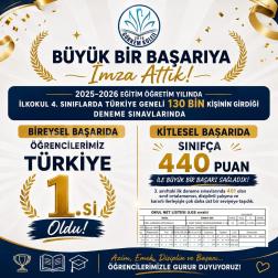 Türkiye geneli denemede 1. olan öğrencimiz