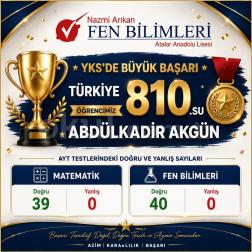 YKS TÜRKİYE 810. su ÖĞRENCİMİZ A.A.