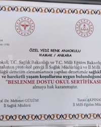Beslenme Dostu Okul Sertifikamız