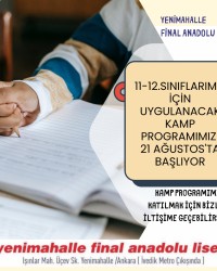 11 ve 12. Sınıf Öğrencilerimiz İçin Ücretsiz Kamp Dönemimiz