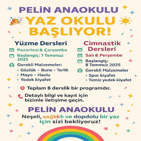 PELİN ANAOKULU – YAZ OKULU DUYURUSU ☀️