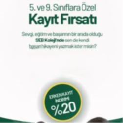 SEB Koleji’nde 5. ve 9. Sınıflara Özel %20 Erken Kayıt İndirimi!