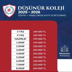 📚 Düşünür Koleji 2025–2026 Erken Kayıt Ücretleri Açıklandı! 🎓 Eğitim + Yemek Ücretlerinde Avantajlı Dönem Başladı!
