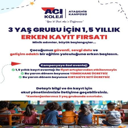 Açı Koleji’nden Minik Adımlar İçin Büyük Fırsat: 1,5 Yıllık Erken Kayıt Avantajı!