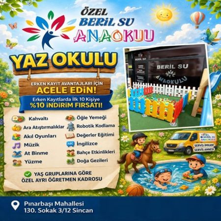 Sincan’da Eğlence ve Öğrenme Dolu Bir Yaz: Özel Beril Su Anaokulu Yaz Okulu Başlıyor!