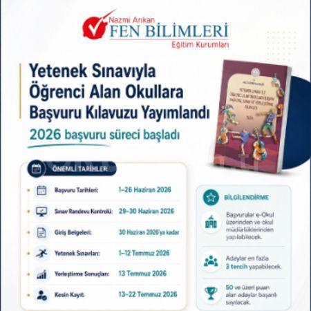 Yetenek Sınavıyla Öğrenci Alan Okullar Başvuru Kılavuzu yayımlandı.