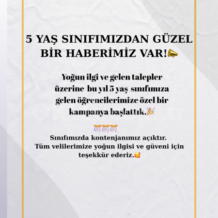 5 yaş sınıfımıza özel %20 indirim kampanyamız başladı !🎊🎊