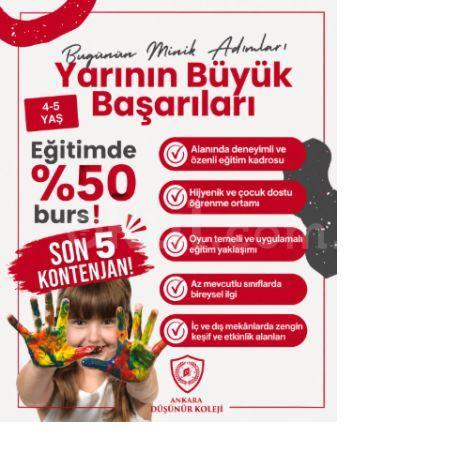 DÜŞÜNÜR KOLEJİ ANAOKULUNDA EĞİTİMDE %50 BURS!