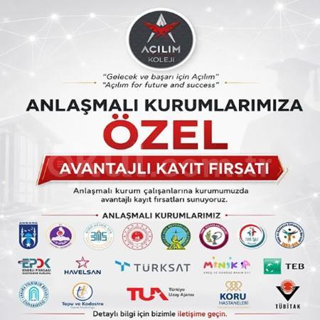 Anlaşmalı kurum çalışanlarına özel avantajlı kayıt fırsatı Açılım Koleji’nde!