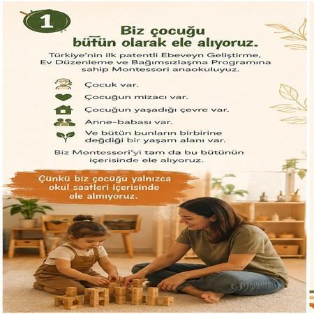 Türkiye’nin ilk patentli Ebeveyn Geliştirme, Ev Düzenleme ve Bağımsızlaşma Programına sahip Montessori anaokuluyuz.