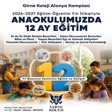 2026-2027 Eğitim Öğretim Yılı itibarıyla anaokulumuzda 12 ay eğitim programı ile çocuklarımızın gelişimini yıl boyunca kesintisiz destekliyoruz.