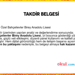 OKULUMUZA OKUL.COM.TR ÜZERİNDEN TAKDİR BELGESİ !
